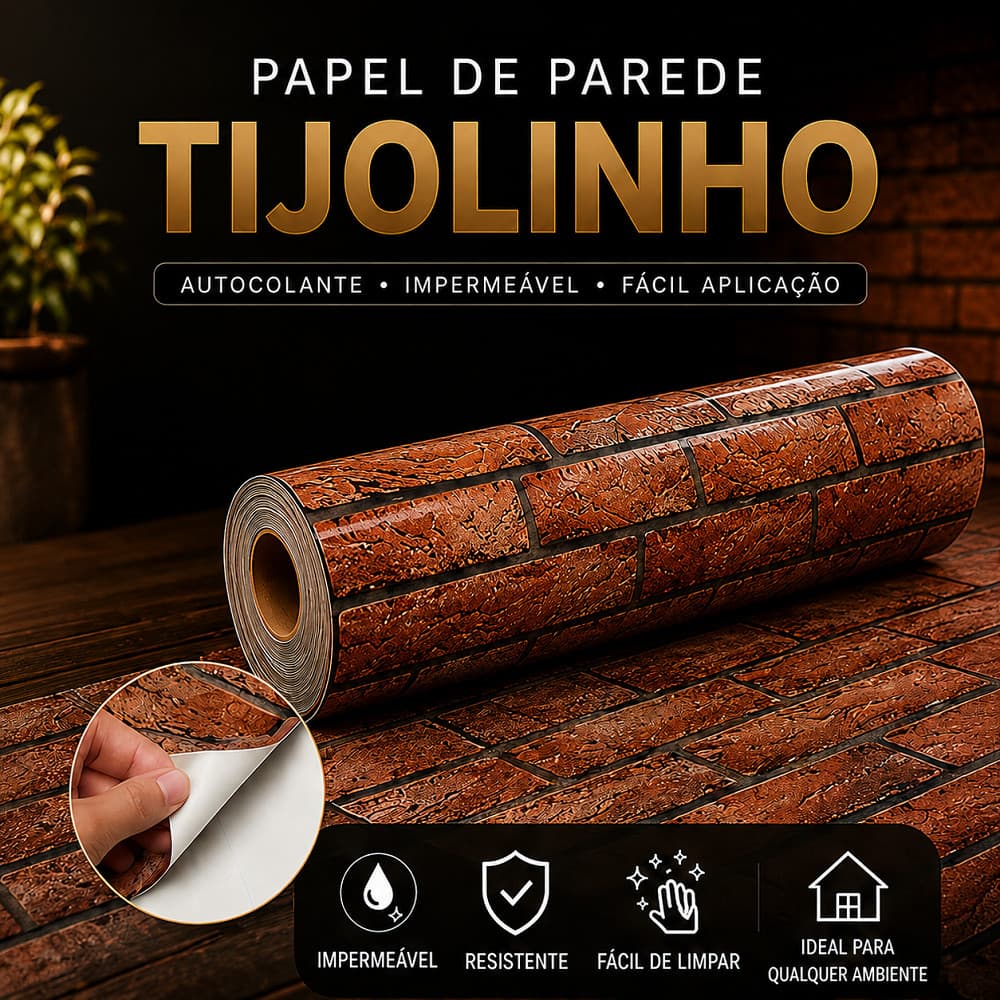 Papel de Parede Tijolinho Adesivo Lavável 6 Metros Autocolante para Sala Quarto Cozinha