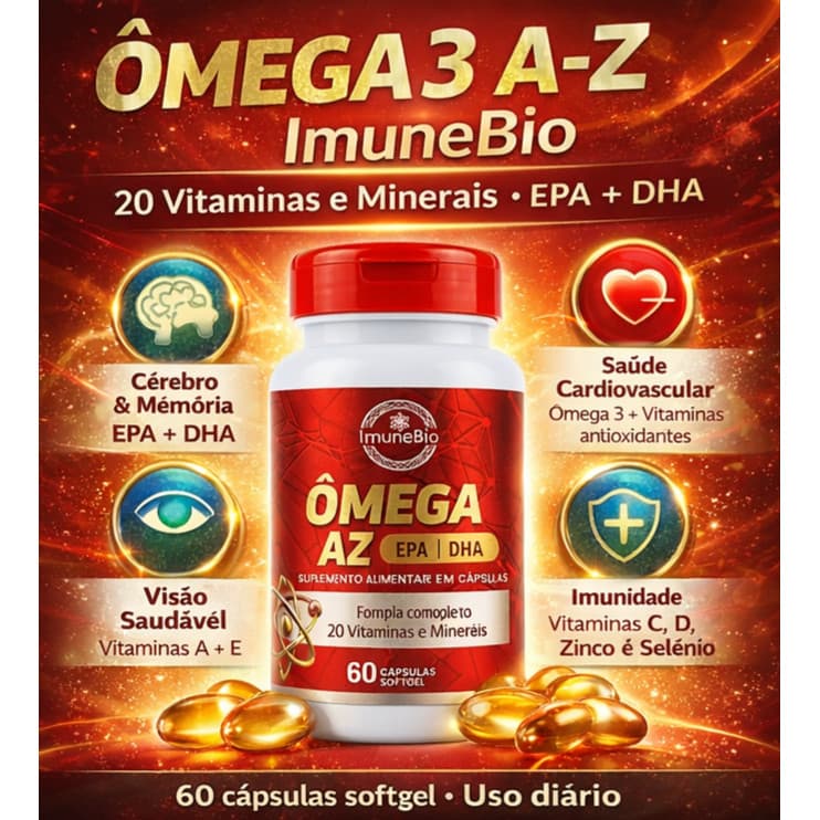 Ômega 3 Multivitamínico A-Z - 20 Vitaminas e Minerais + EPA DHA 1400 mg- 60 Caps