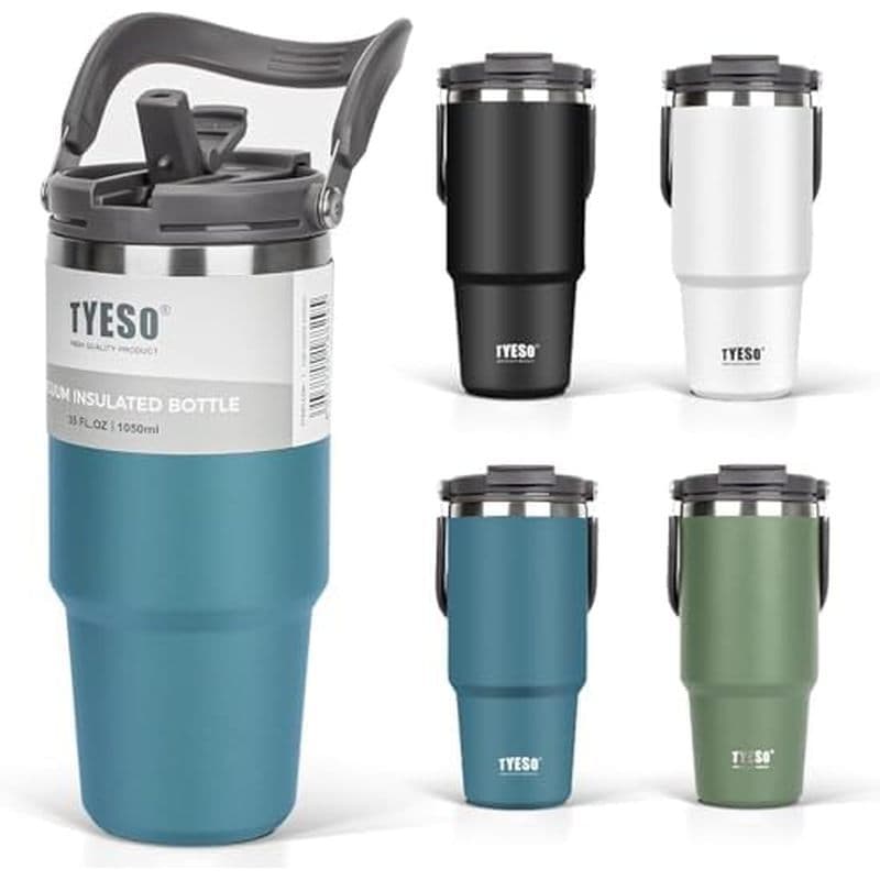 Copo TYESO Com Alça , Canudo , Garrafa De Água Isolada A Vácuo , Xícara De Café De Aço Inoxidável De Parede Dupla Caneca