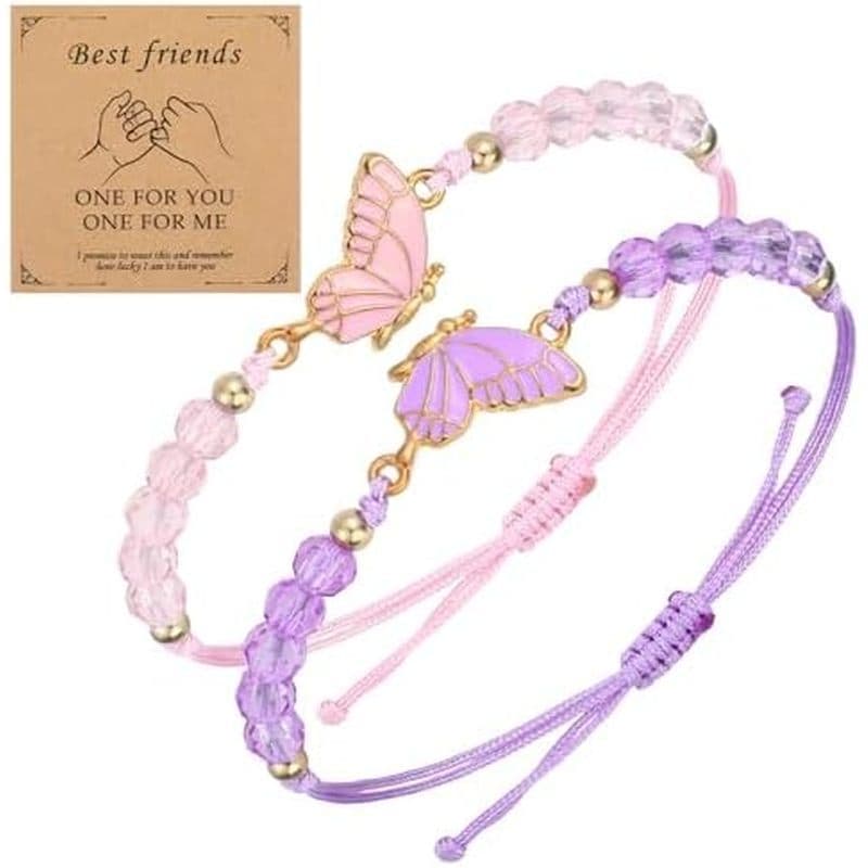 Nogeqi 2 Peças De Pulseira De Melhor Amigo , Pulseiras Bff De Fio Ajustável Combinando Com Borboleta Para Casais , Amiza
