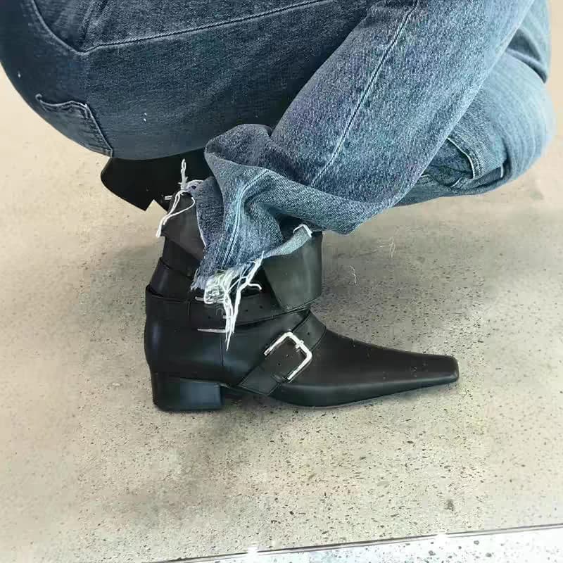 Botas femininas de estilo coreano, de cano curto, com bico quadrado, salto grosso e design retro, novidade da primavera