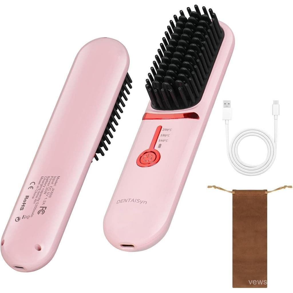 Escova de alisamento de cabelo sem fio - Escova de cabelo portátil para viagens - Aquece em 30 segundos - Escova de alis