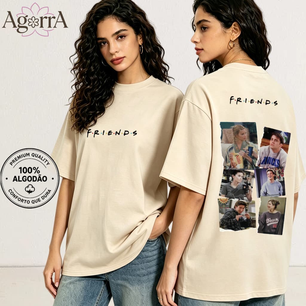 Camiseta Oversized 100% Algodão Friends Série Tv Unissex Confortável Casual Tendência