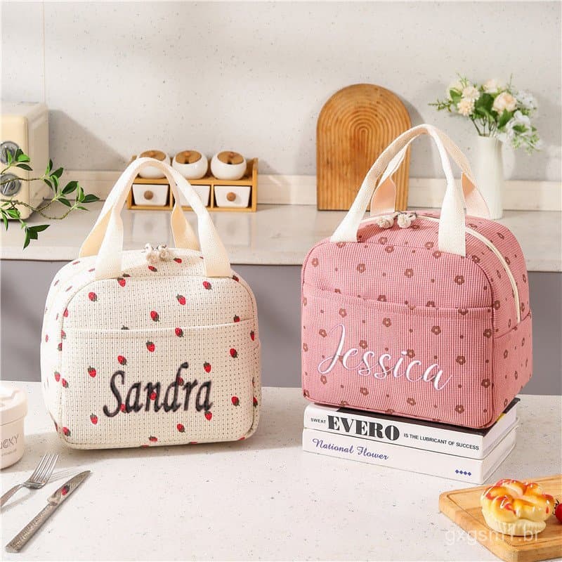 Bolsa Térmica de Veludo com Nome Personalizado, Lancheira Térmica, Bolsa Térmica para Crianças, Escola