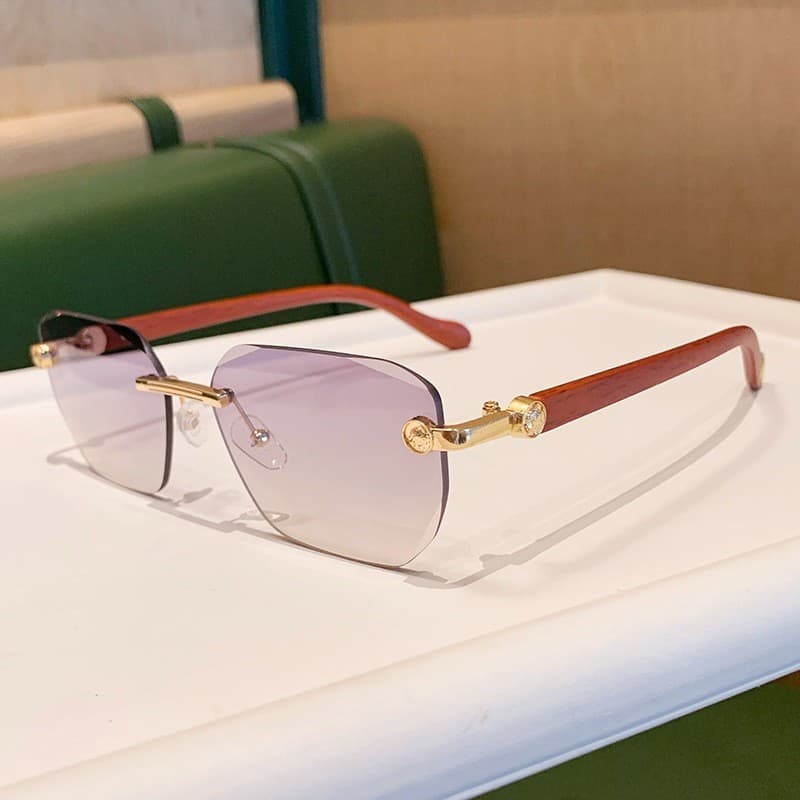 Novos óculos de sol sem armação com lentes degradê, estilo europeu e americano, com hastes elegantes em imitação de made
