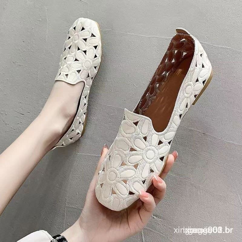 Sapatos femininos tamanho 42 com laço bordado, feitos de couro macio OGSX Q4YA AURK