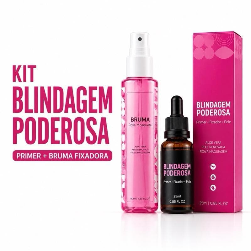 Kit Power Blindagem Poderosa Sem Craquelar Bruma Fixadora e Blindagem Longa Duração  Controla Oleosidade Make Perfeita