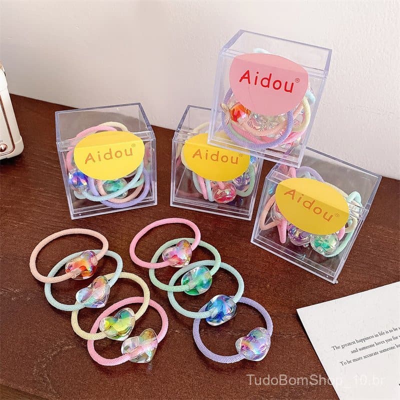 Elásticos de cabelo fofos, acessórios de cabelo estilo coreano em uma caixa, em estoque para meninas, elásticos de cabel