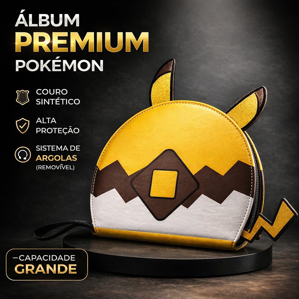 Álbum de Cartas Pokémon Pikachu Premium - Capacidade 400 Cartas (50 Folhas Inclusas)
