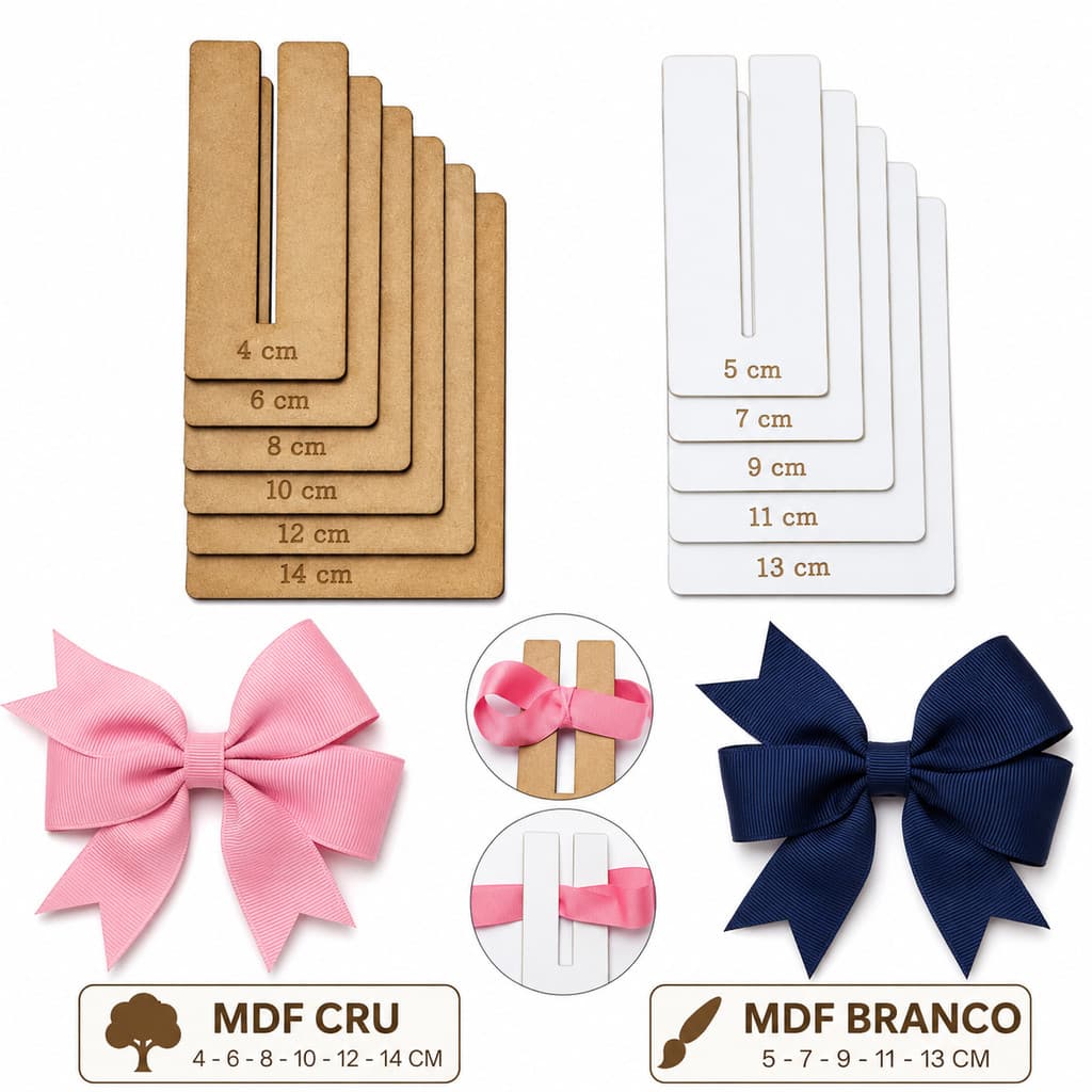 Kit Molde Gabarito Profissional para Artesanato Laço Boutique Catavento Medidas Precisas - MDF Cru ou Branco Corte Laser