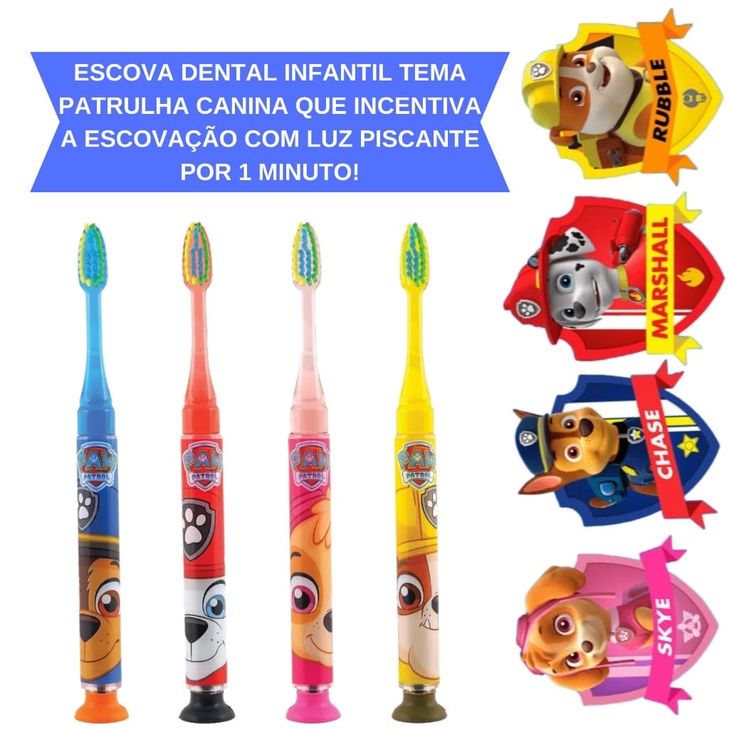 Escova Dental Infantil que Pisca Patrulha Canina Cerdas Macias, Pisca por 60 segundos - GUM