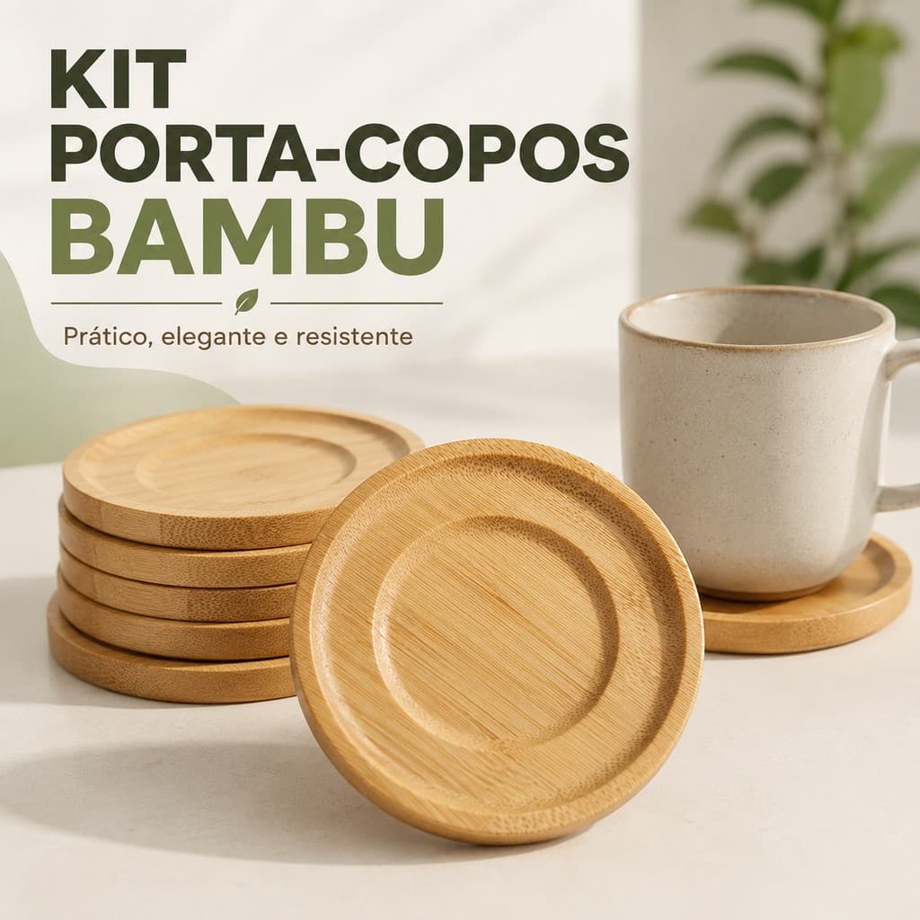 KIT Com 6 Porta Copo Pires de Bambu Xicara Taça Copo Redondo Refinado Premium