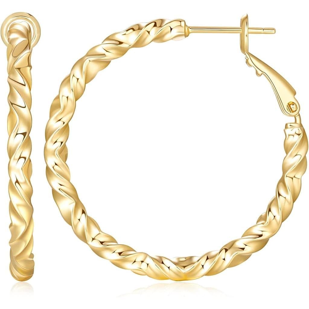 Brincos de Argola Dourados 14k para Mulheres, Brincos de Ouro 14k para Mulheres, Textura Ondulada Macia e Moderna, Argol