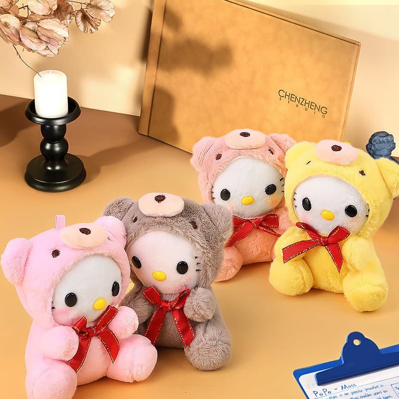 Popular Chaveiro de Pelúcia KT Cat Transformando-se em Urso, Decoração Fofa para Mochila, Boneco, Brinquedo Surpresa, Pe