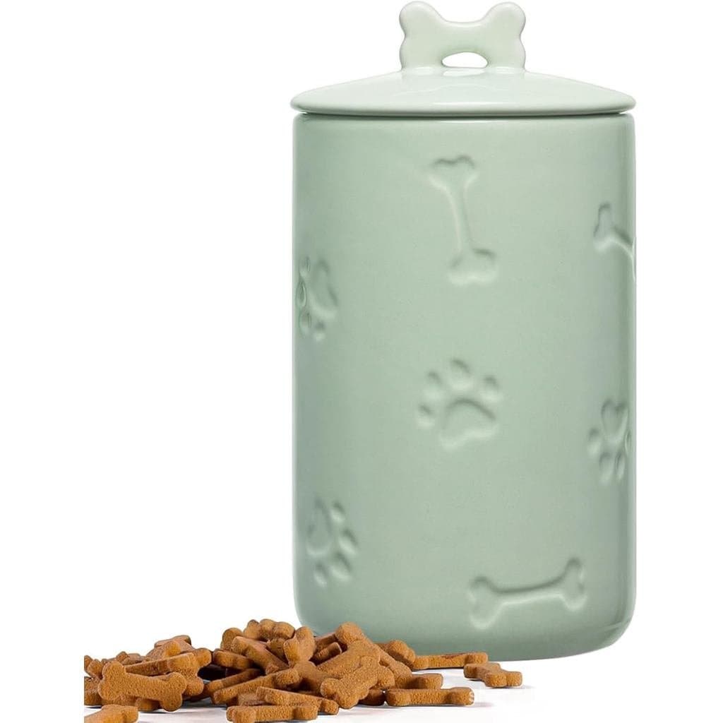 Recipiente Hermético para Petiscos de Cão - Pote de Cerâmica Grande Verde 9"x5" para Balcão de Cozinha, Pote para Biscoi