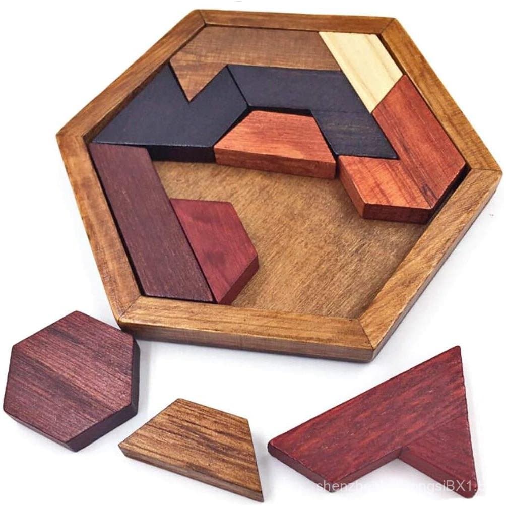 KINGOU Quebra-Cabeça Hexagonal de Madeira para Crianças e Adultos - Desafio de Quebra-Cabeças de Madeira para Jogos de F