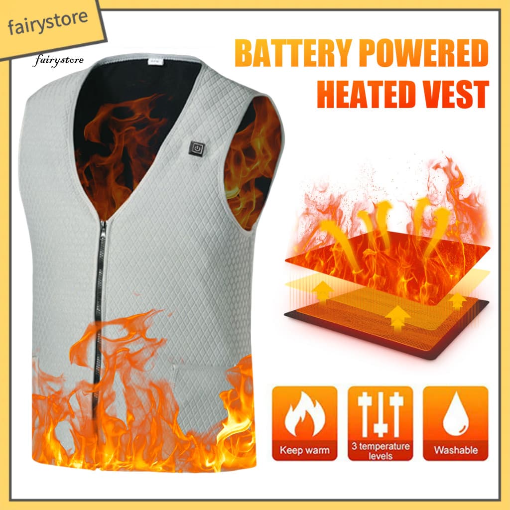 Waistcoat Battery Powered Vest Electric V-neck Jacket Waterproof with 3 Temperature for Outdoor Winter Warmth – Lightw