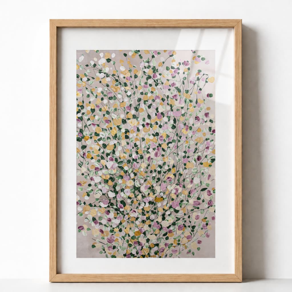 Quadro Decorativo Abstrato Floral Delicado Tons Pastéis Quarto Moderno Com Moldura e Vidro