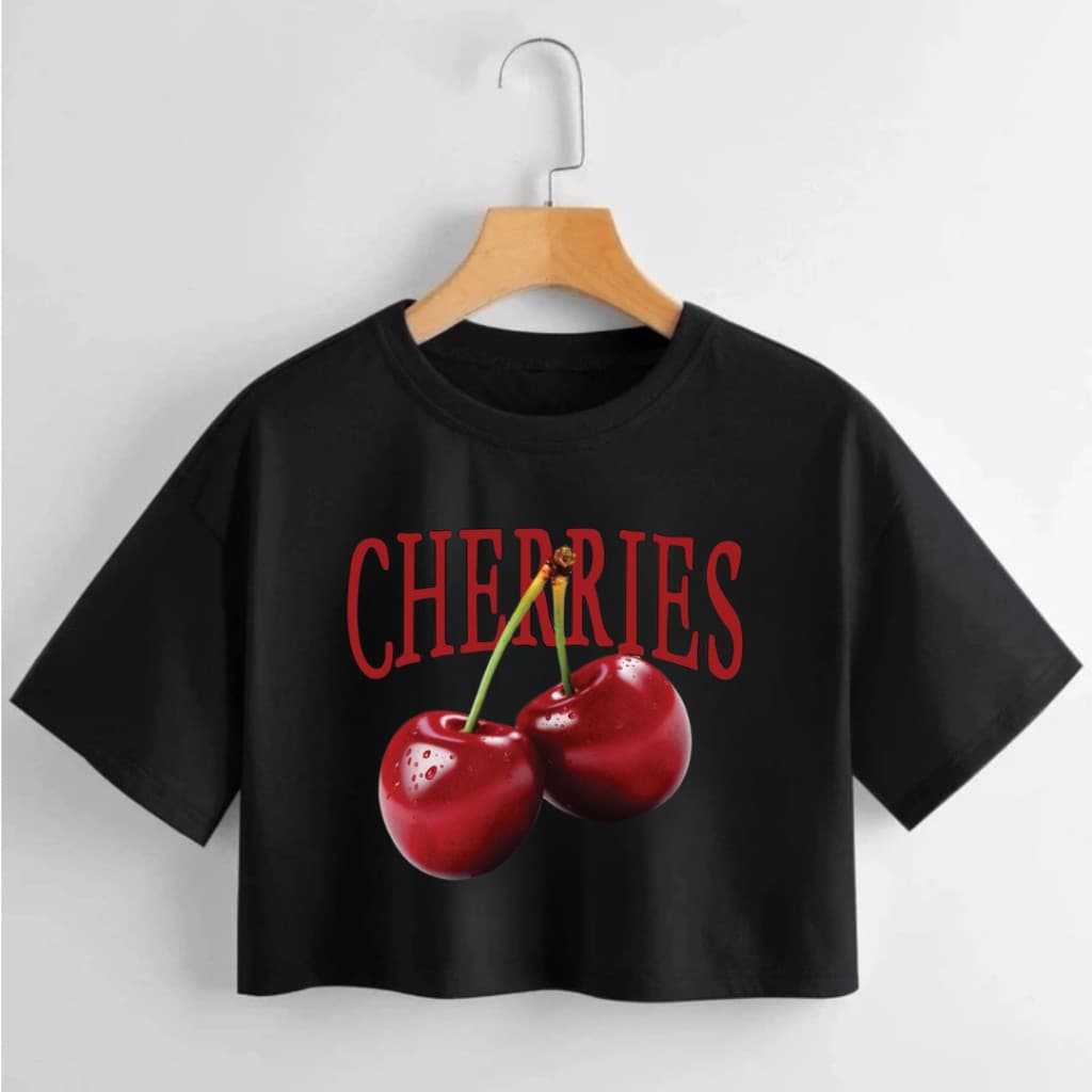Cropped Feminino Algodão Cherry Cereja Blusinha Modinha Blogueira