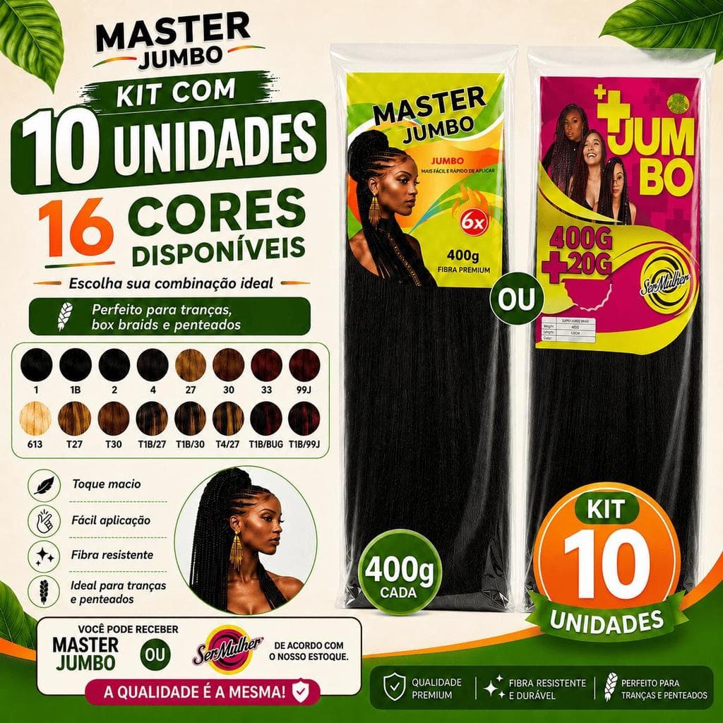Kit 10 Jumbos 400g Cabelo Sintético Para Tranças Box Braids