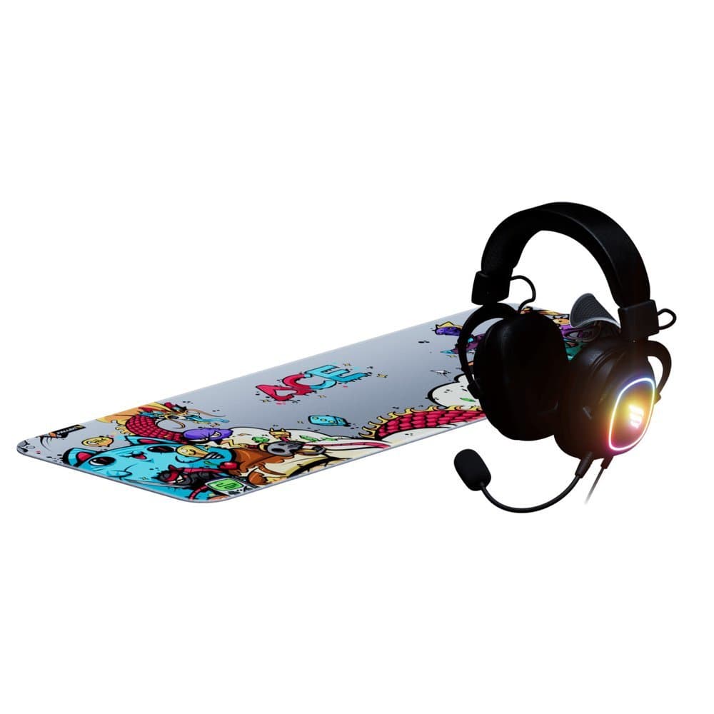 Kit 2 em 1 Combo Headset Gamer Fallen Morcego Eco Rgb + Mousepad Gamer Fallen Ace Eco Estendido 90x30cm