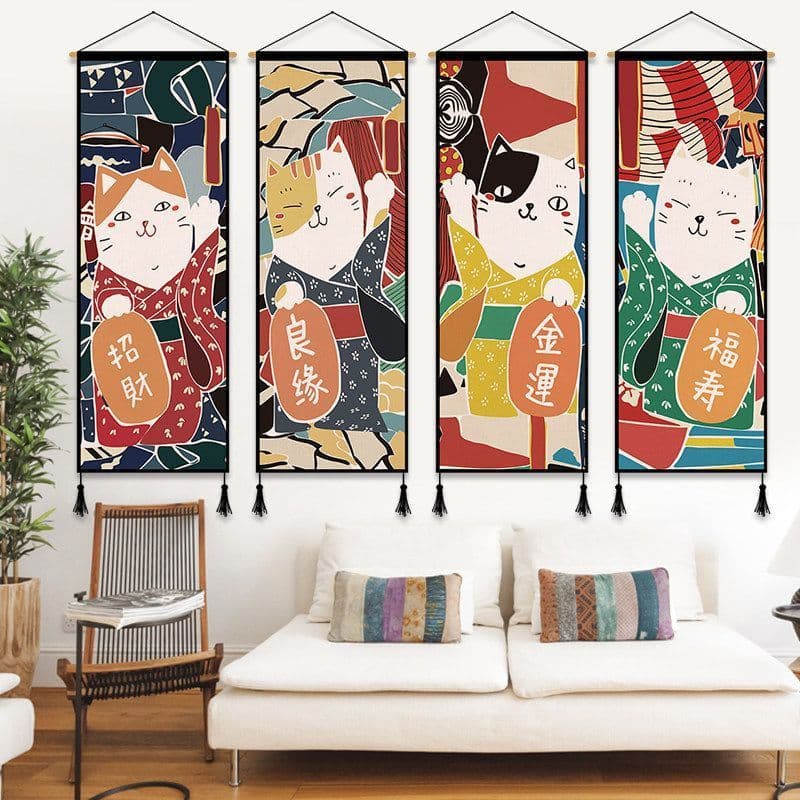 Estilo japonês estilo japonês tecido pintura decorativa restaurante sorte gato tapeçaria restaurante pintura Sushi resta