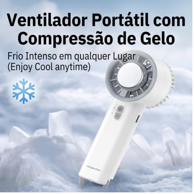 Ventilador portátil de pressão de gelo de alta velocidade Resfriamento instantâneo 3 velocidades Bateria de longaduração