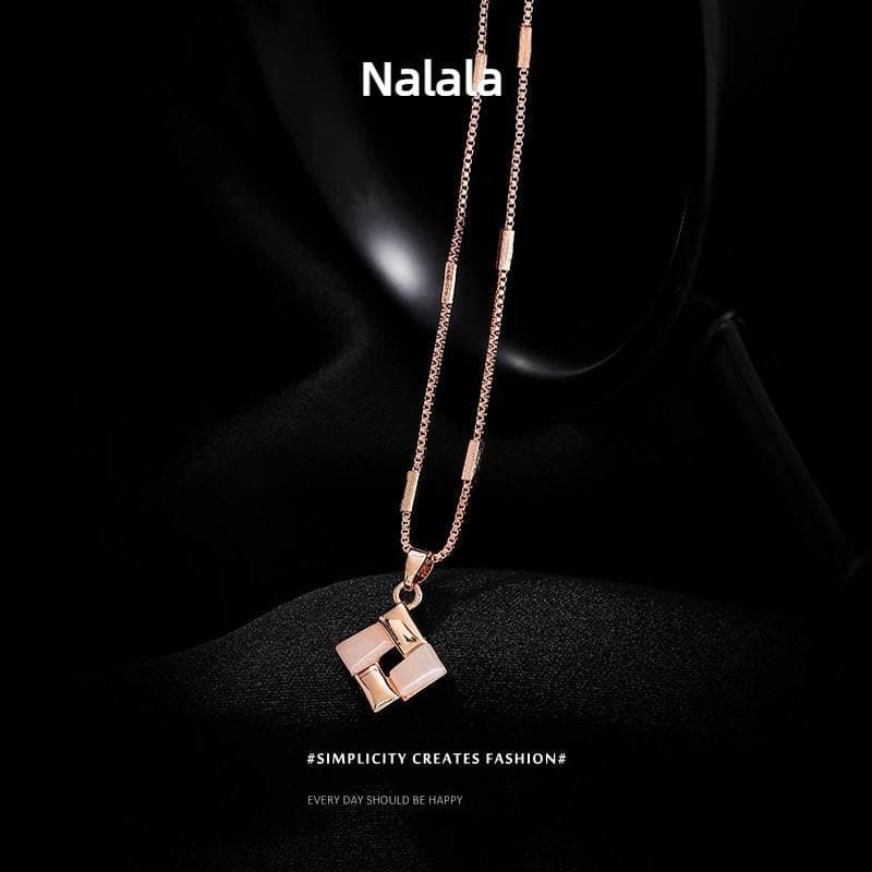 Opala Pedra Geométrica Diamante Pingente Rosa Colar De Ouro Meninas Temperamento Simples Moda colla