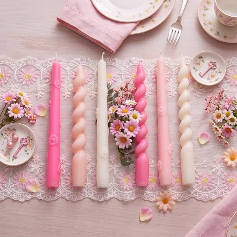 Nuanchu 6 Peças De Velas Cônicas Decorativas Florais 3D Daisy Vintage Castiçais Sem Gotejamento Em Espiral De 10 Polegad