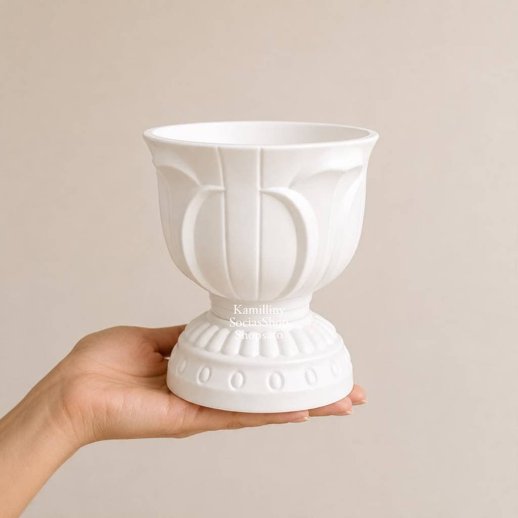 Kit 3 Vasinhos Vaso Grego Branco Decoração Redondo Para Arranjos