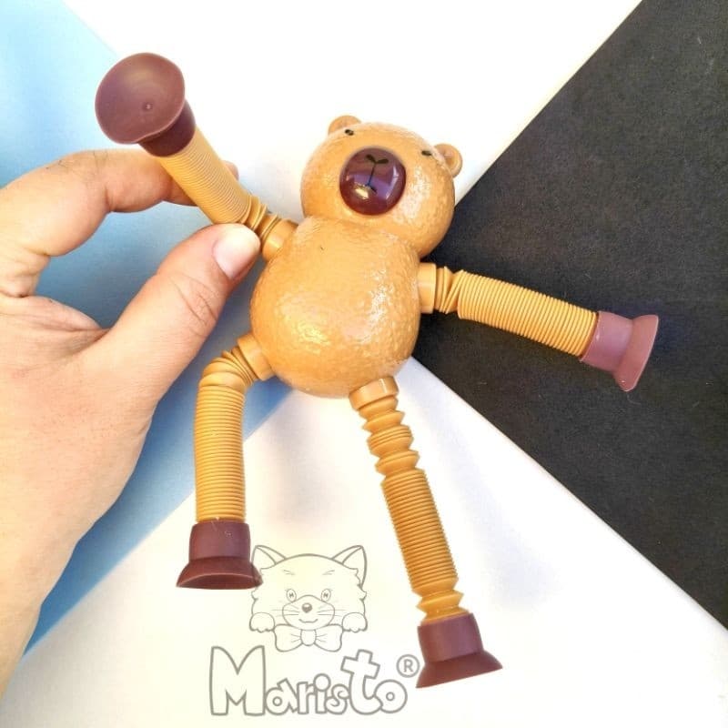 Mini Brinquedo Sensorial Capivara Articulada Pop Tube c/ Ventosa e Luz de Led