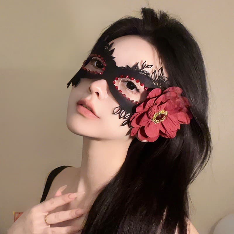 2026 novo estilo flor preta meia máscara facial menina máscara de olho máscara facial cos festa de máscaras vestir-se Ha