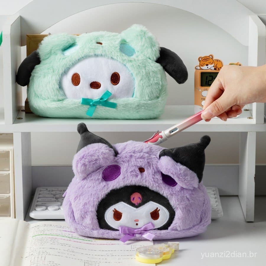 Bolsa de Cosméticos UBBE Sanrio Kuromi, Estojo de Lápis de Pelúcia, Bolsa de Armazenamento de Grande Capacidade para Maq