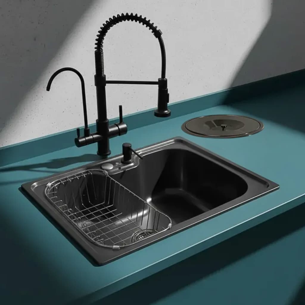CUBA DE COZINHA STILLUS HOME 60X42X21CM KIT COM TORNEIRA PARA FILTRO E LIXEIRA DE EMBUTIR