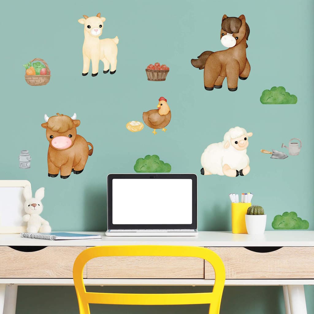 Adesivo de Parede Infantil Animais Fazendinha Aquarela