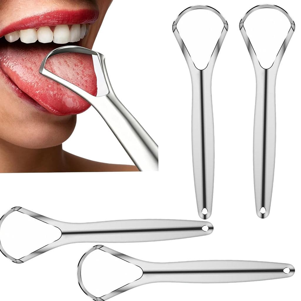 Conjunto de 4 raspadores de língua, limpador de língua em aço inoxidável para remover o mau hálito, raspador de língua d