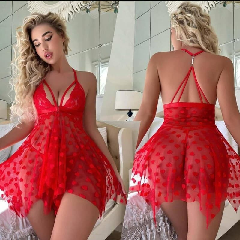 Camisola feminina de bolinhas vermelhas, gaze de renda macia, estilo Halter cruzado, roupas leves e confortáveis para ca