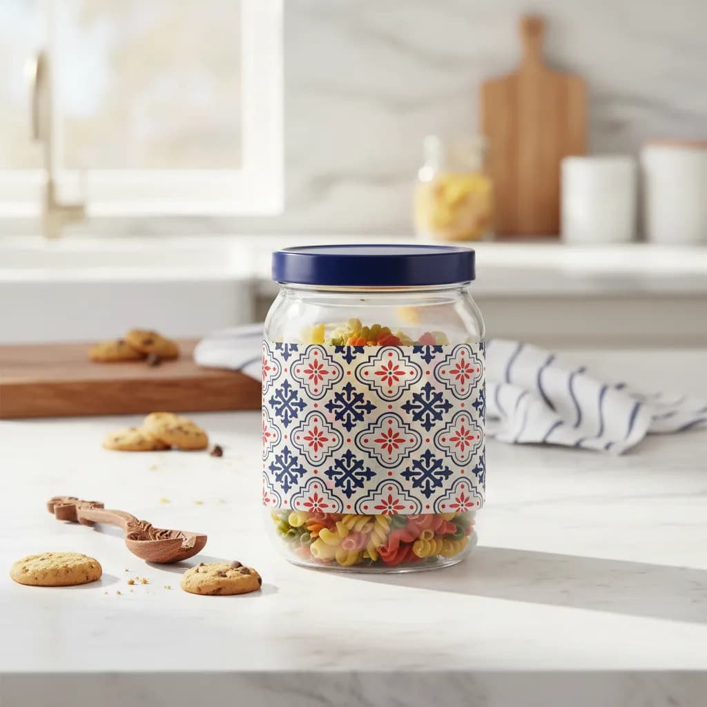 Pote Hermético Decorado Azulejo Português Com Tampa Azul Branco