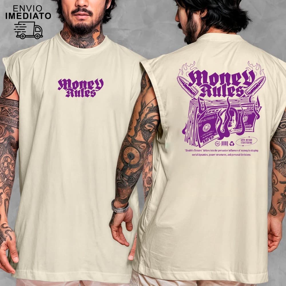 Camiseta Regata Machão Oversized MONEY RULES  Premium Fio 30.1 100% Algodão Envio IMEDIATO-18