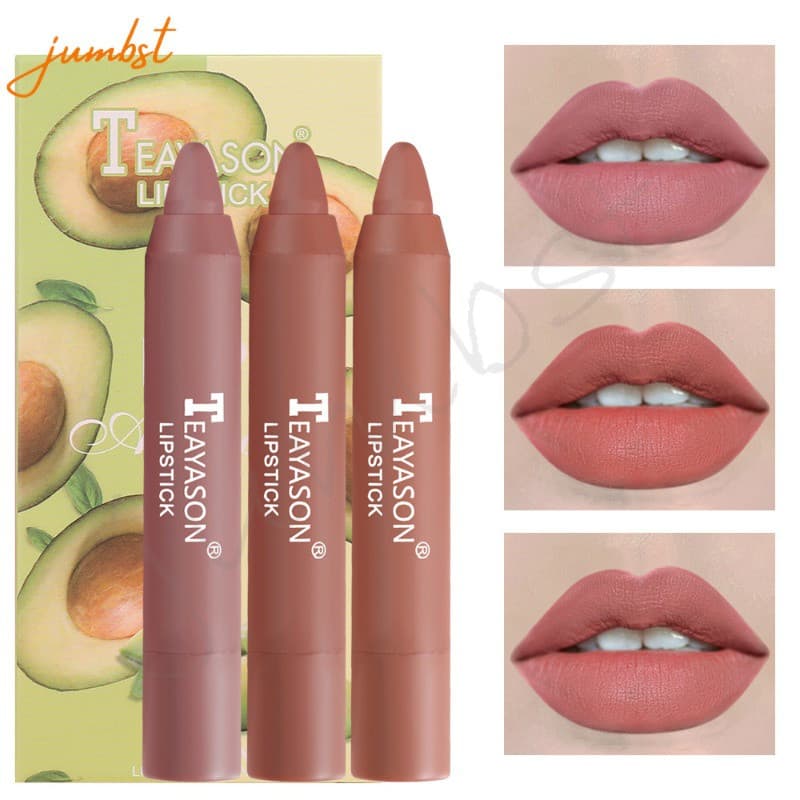 [Rob] Conjunto de 3 Peças de Batom Matte Aveludado, À Prova d'Água, Não Gruda no Copo, Longa Duração, Lápis de Lábios Nu