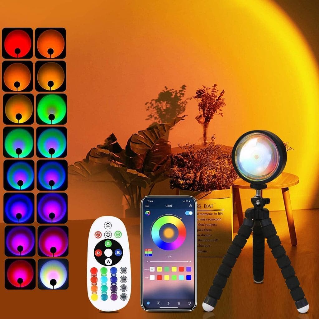 Lâmpada Projetora de Pôr do Sol QUIGO, 16 Cores Mutáveis com Controle Remoto e Aplicativo, Luz Noturna para Quarto, Deco