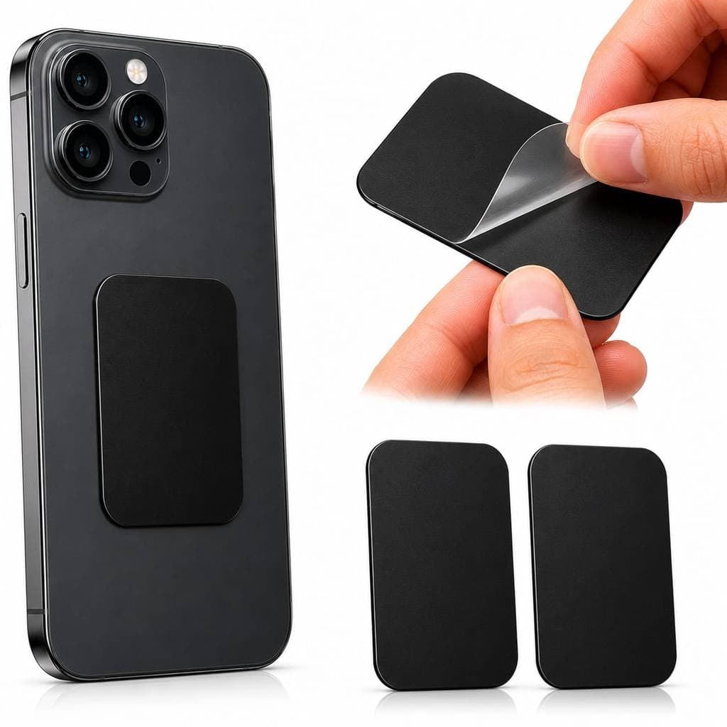 Kit 2 Placa Metal média 38mmx40mm Para Suporte Celular Magnético Retângular Prata preto