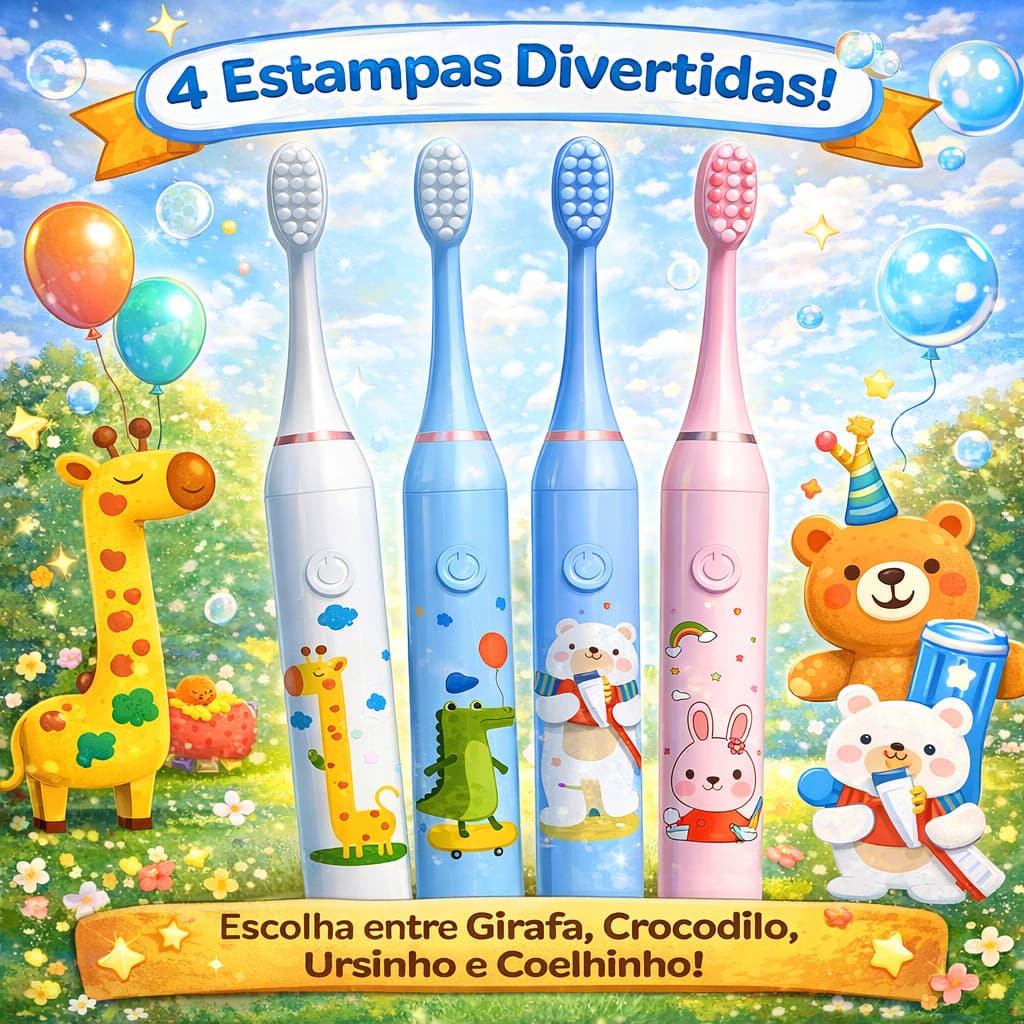 Escova Dental Elétrica Kids Ultra-Sônica Macia Para Crianças Cuidados Bucais Cerdas Suaves Recarregável USB Bivolt
