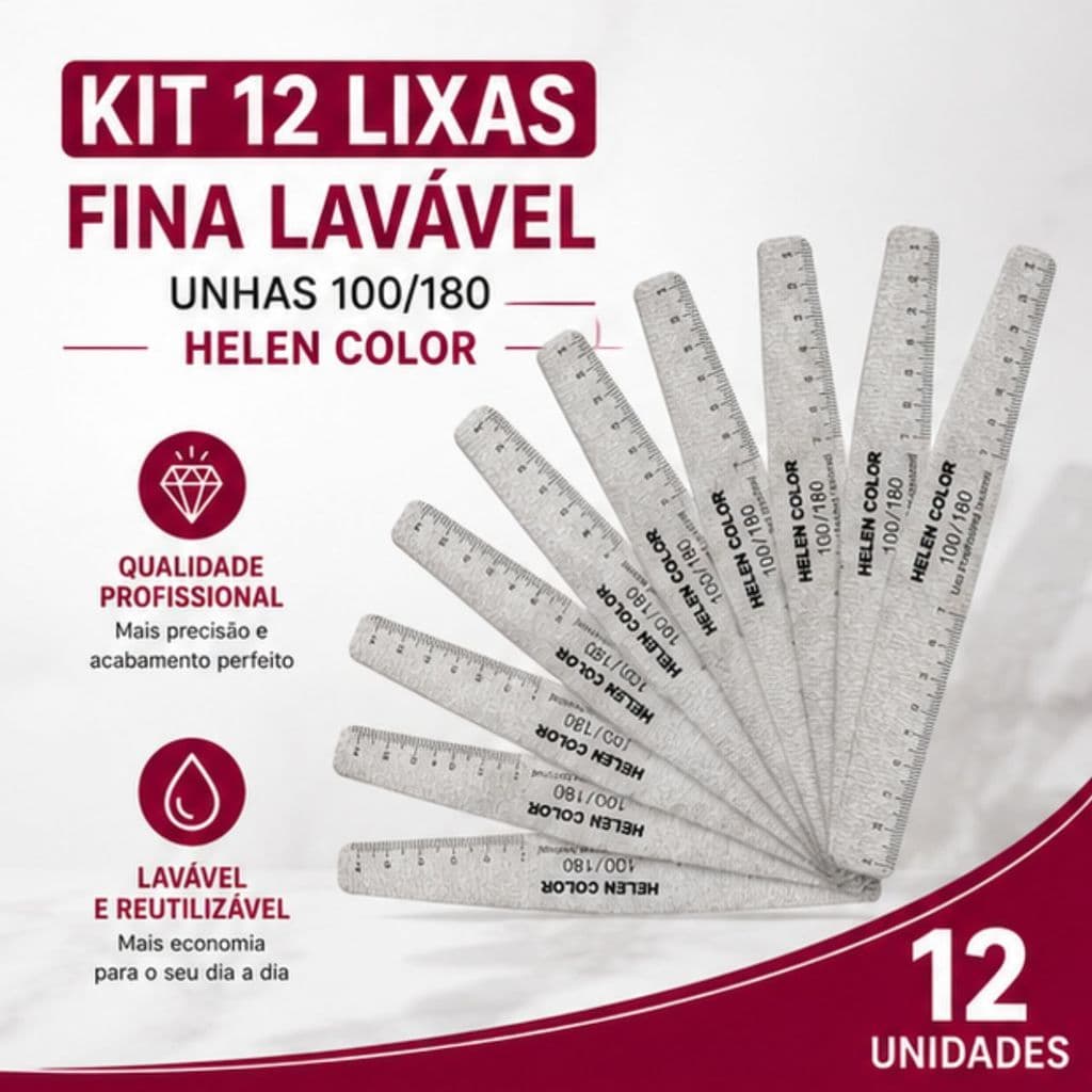 Kit 12 Lixas Laváveis Helen Color 100/180 Profissional