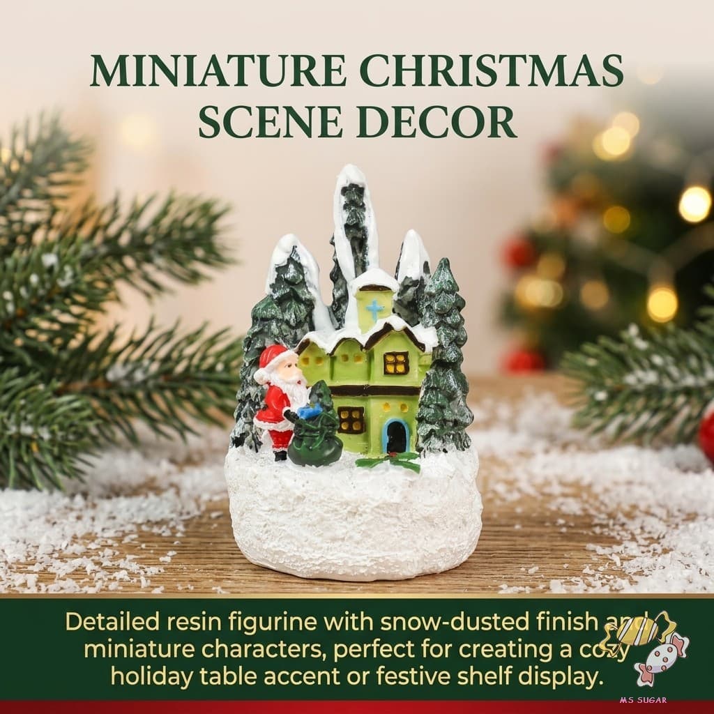 Ornamento De Resina De Natal Iluminado Por LED Estatueta De Casa De Boneco De Neve De Papai Noel Decoração De Mesa Com B