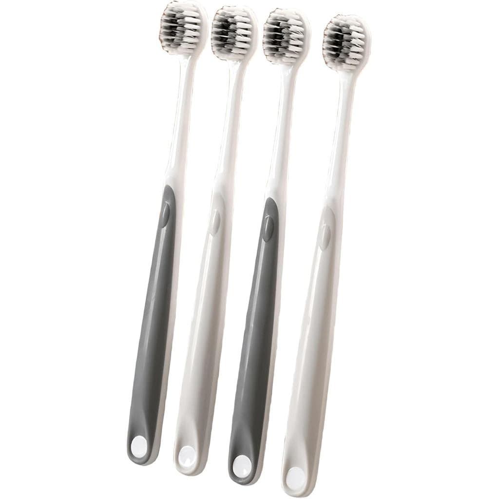 Conjunto de 4 Escovas de Dente de Cerdas Macias de Carvão de Bambu de Três Camadas para Adultos, Escovas de Dente de Cab