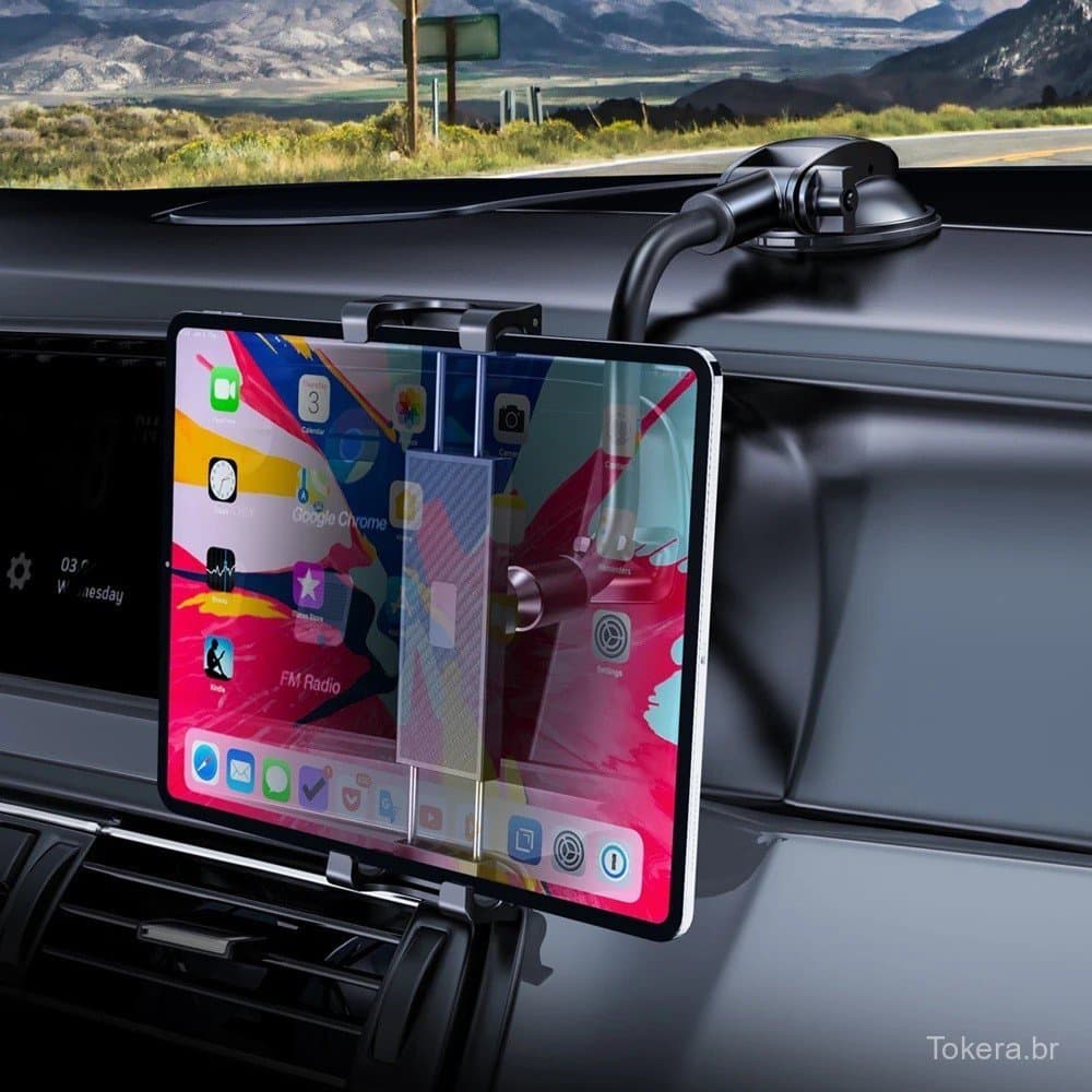 Suporte de celular/tablet para carro com ventosa, anti-queda, flexível, com braço longo, lavável, para para-brisa.