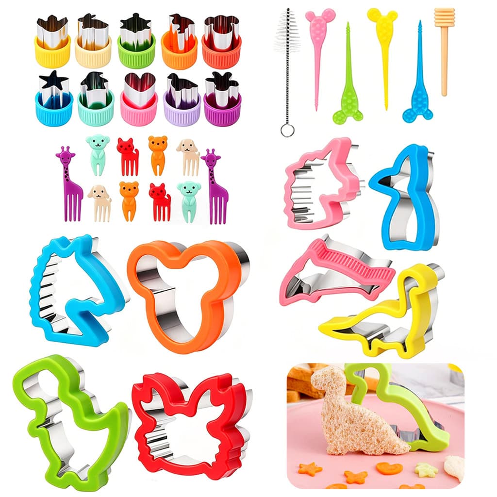Kit 34 Peças Cortador de Sanduíche e Frutas em Aço Inoxidável– Para Café da Manhã Infantil, Lanches e Festas