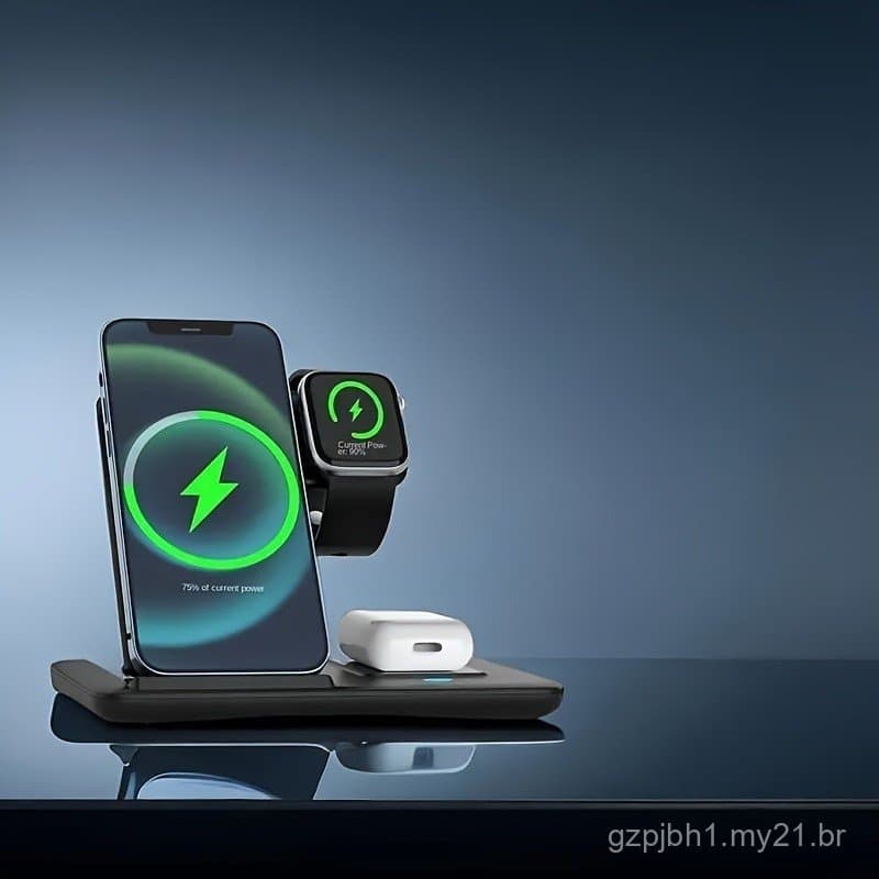 Estação de Carregamento Sem Fio para Múltiplos Dispositivos, Dobrável, 3 em 1, Carregador Rápido, para iWatch Se