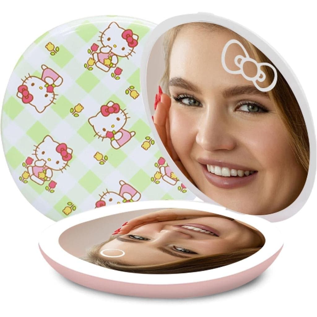 Espelho Compacto LED Impressions Vanity Hello Kitty Pretty Petals com Arte, Espelho de Maquiagem de Viagem com Espelho S